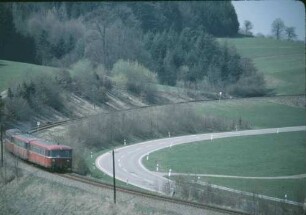 Metlangen Zug N 6618 GD-GP Schienenbus Baureihe 797 Beiwagen Baureihe 997 Telegrafenleitung Pfeifsignal