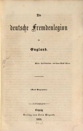 Die deutsche Fremdenlegion in England : (aus England)