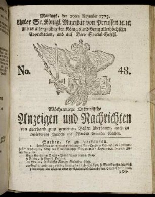 No. 48. Montags, den 29ten November 1773.
