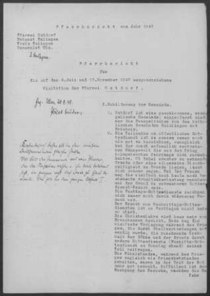 Ostdorf mit Geislingen (Zollernalbkreis) und Erlaheim: Pfarrbericht 1947