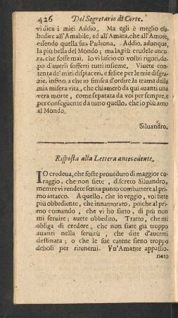 Risposta alla Lettera antecedente.