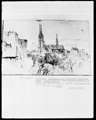 Zeichnung in einem Skizzenheft: Elisabethkirche in Marburg