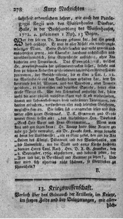 13. Kriegswissenschaft.