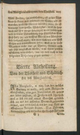 Vierte Abtheilung. Von der Thorheit und Schädlichkeit des Aberglaubens
