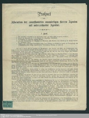 Prospect über Association der concessionirten auswärtigen Herren Agenten mit unterzeichneter Agentur