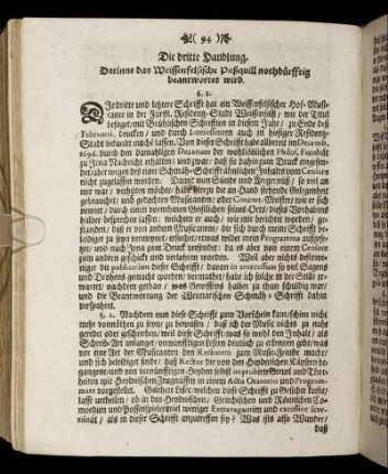 Die dritte Handlung. Darinne das Weissenfelsische Paßquill nothdürfftig beantwortet wird.