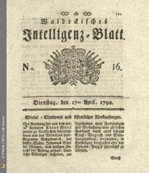 No. 16. Dienstag, den 17ten April, 1792