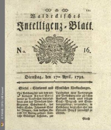 No. 16. Dienstag, den 17ten April, 1792