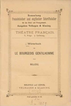 Wörterbuch zu "Le bourgeois gentilhomme" par Molière : [Umschlagtitel.]