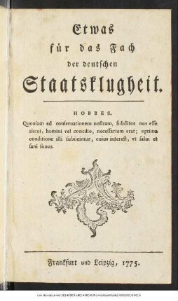 Etwas für das Fach der deutschen Staatsklugheit