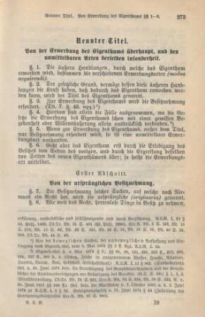 Neunter Titel. Von der Erwerbung des Eigenthums überhaupt, und den unmittelbaren Arten derselben insonderheit.