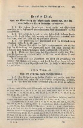 Neunter Titel. Von der Erwerbung des Eigenthums überhaupt, und den unmittelbaren Arten derselben insonderheit.