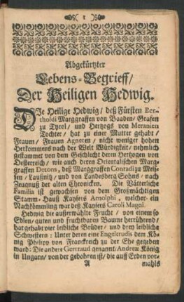 Abgekürtzter Lebens-Begrieff/ Der Heiligen Hedwig