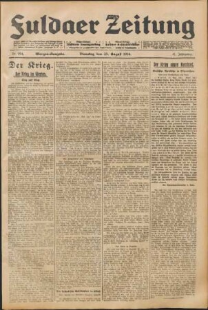 Ausgabe vom Dienstag, den 25. August 1914.