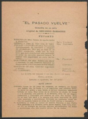 "El pasado vuelve" : Comedia en un acto