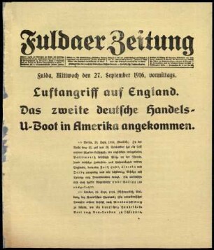 Erste Ausgabe vom Mittwoch, den 27. September 1916.