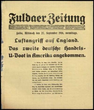 Erste Ausgabe vom Mittwoch, den 27. September 1916.