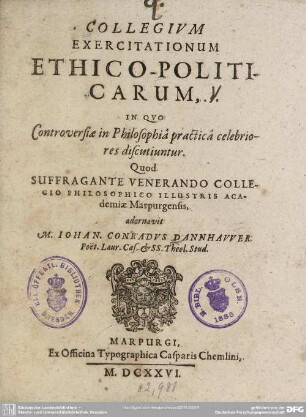 Collegium exercitationum ethico-politicarum ...