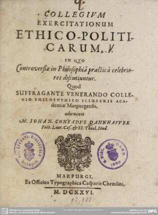 Collegium exercitationum ethico-politicarum ...