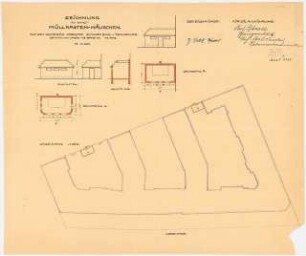 Wohnhäuser Nordufer, Berlin-Wedding: Müllhaus: Lageplan, Grundriss, Ansicht, Schnitte 1:100
