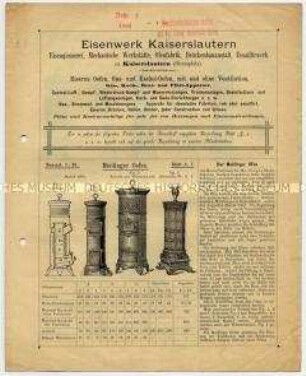 Eiserne Oefen, Gas- und Kachel-Oefen, mit und ohne Ventilation