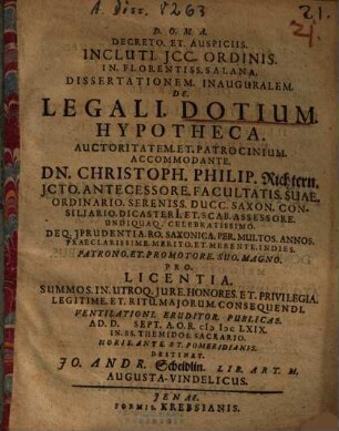 Dissertationem. Inauguralem. De. Legali. Dotium. Hypotheca.