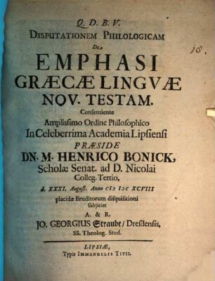 Disputationem Philologicam De Emphasi Graecae Lingvae Nov. Testam.