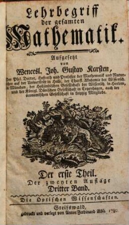 Lehrbegriff der gesamten Mathematik, 1,3. Die optischen Wissenschaften
