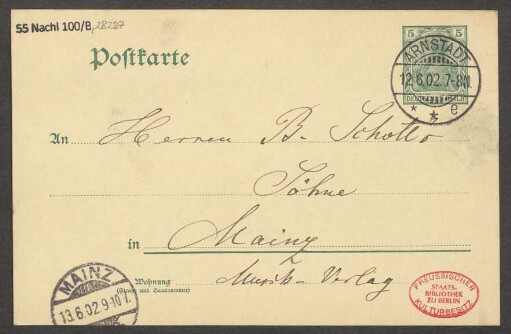 Brief an B. Schott's Söhne : 01.06.1902