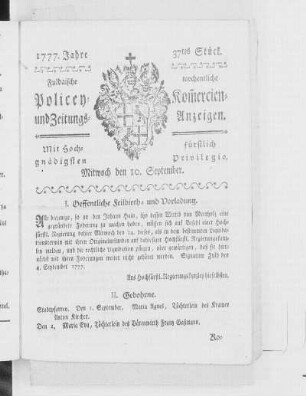 37tes Stück, Ausgabe vom 10. September 1777