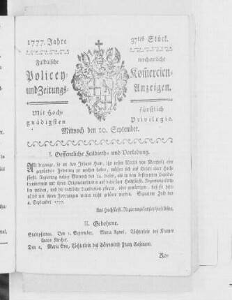 37tes Stück, Ausgabe vom 10. September 1777