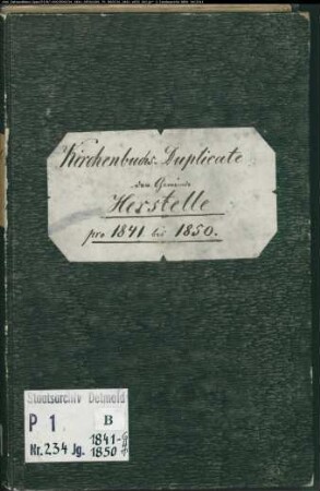 Kirchenbuchduplikat der katholischen Gemeinde Herstelle, Kreis Höxter (GHT 1841-1850) (Gemeinde: katholische Gemeinde Herstelle)