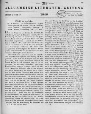 Braniss, C. J.: Die wissenschaftliche Aufgabe der Gegenwart als leitende Idee im akademischen Studium. Hodegetische Vorträge. Breslau: Gosohorsky 1848