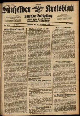 Erste Ausgabe vom Montag, den 17. Dezember 1934.