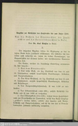 Regesten zur Geschichte des Buchdrucks bis zum Jahr 1500 : Aus den Büchern des Staatsarchivs der Zunftarchive und des Universitätsarchivs in Basel