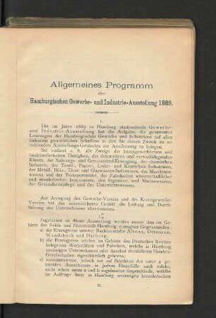 Allgemeines Programm der Hamburgischen Gewerbe- und Industrie-Ausstellung 1889.