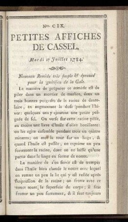 No CIX (Mardi 27 Juillet 1784)