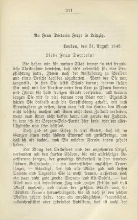 An Frau Doctorin Frege in Leipzig. London, den 31. August 1846
