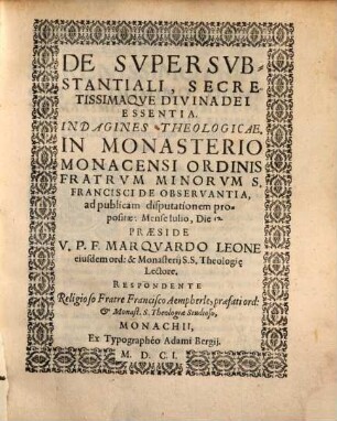 De supersubstantiali, secretissimaque divina Dei essentia