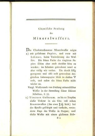 Chemische Prüfung des Mineralwassers.