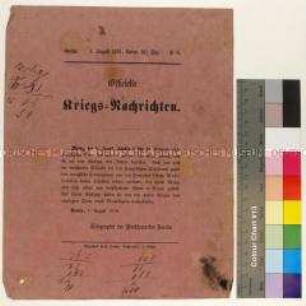 Kriegsdepesche des Norddeutschen Bundes über die Kriegsereignisse am 6. August 1870 bei Saarbrücken