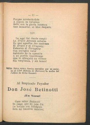 Al inspirado payador Don José Betinotti : ¡Un verso!
