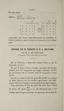 Remarque sur un théorème de M. A. Pellissier.