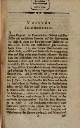 Leben Mohammeds des Propheten, Erster Band