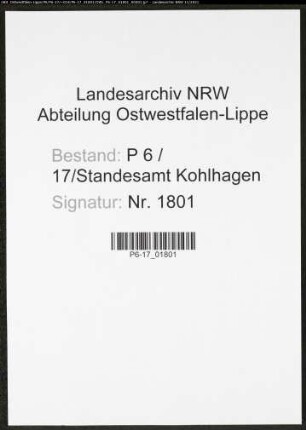 Heiratsregister Standesamt Kohlhagen