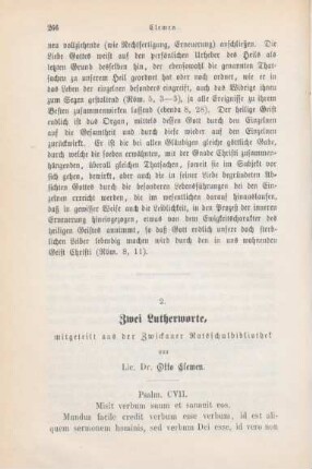 266-267 Zwei Lutherworte, mitgeteilt aus der Zwickauer Ratsschulbibliothek