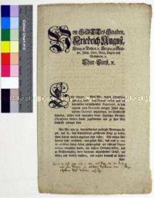 Verordnung von Friedrich August II. Kurfürst von Sachsen betreffend Aktenführung der landesherrlichen Gerichte