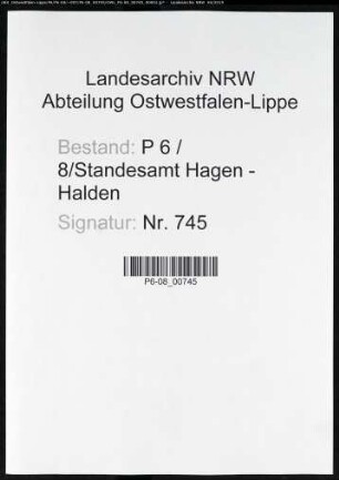 Sterberegister Standesamt Hagen-Halden