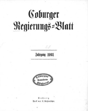 Coburger Regierungsblatt. 1921