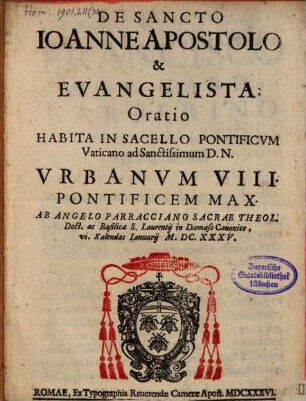 De Sancto Joanne Apostolo et Evangelista Oratio